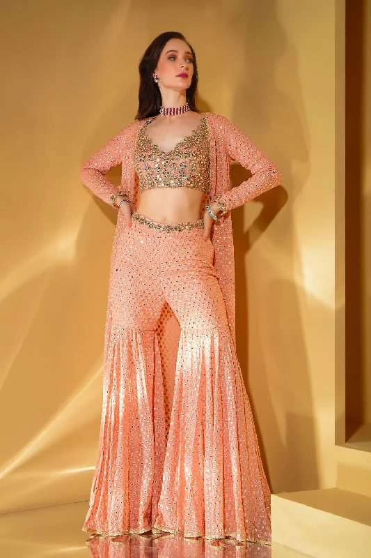 Embroidered top Gharara and matching Jacket One-Shoulder Jacket Off-the-Shoulder Jacket Asymmetrical Jacket