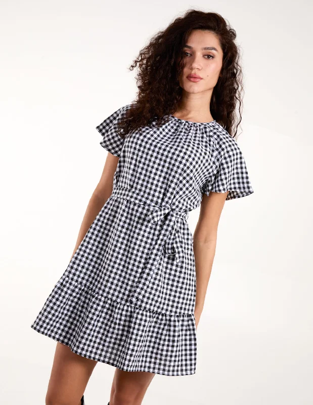 Gingham Mini Dress Trendy Crossover Mini Dress