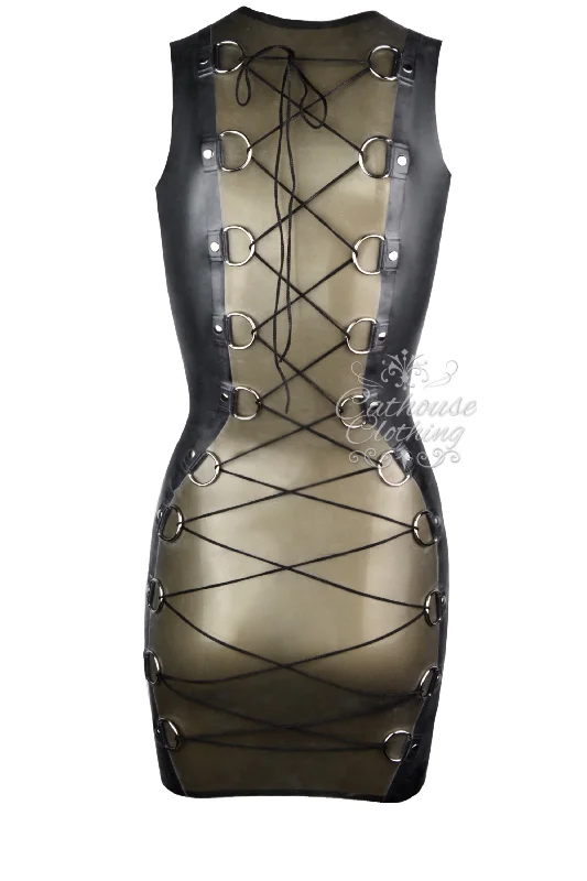 Latex D-ring back mini dress Fashionable Mini Dress with Slits