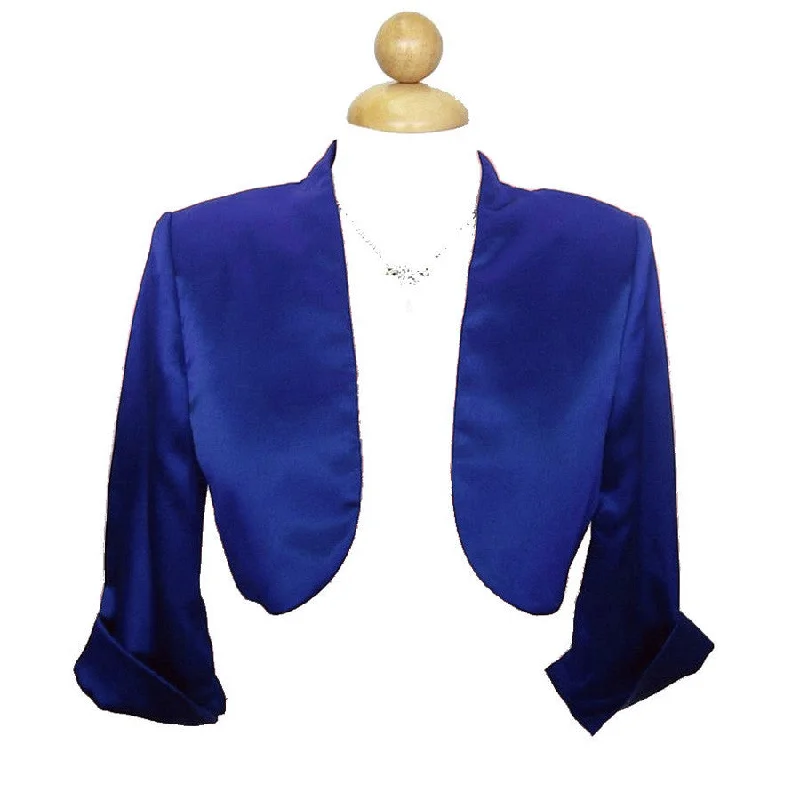 Mid Length Sleeve Royal Blue Satin Bolero Jacket Shrug Denim Fabric Leather Fabric Suede Fabric