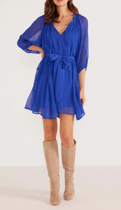 MinkPink Lily Puff Sleeve Mini Dress - Sapphire Trendy Tie-Dye Mini Dress