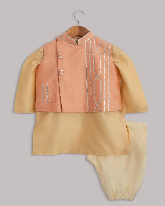 Pre-Order: Peach Yellow Gota Jacket Set Mesh Jacket Canvas Jacket Denim Jacket