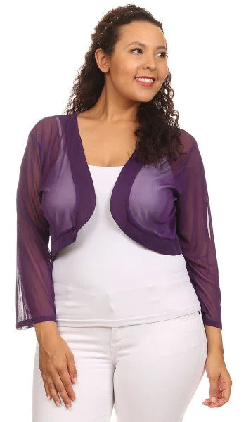 Purple Sheer Bolero Chiffon 3/4 Length Purple Chiffon Bolero Jacket Cotton Jacket Linen Jacket Terry Jacket