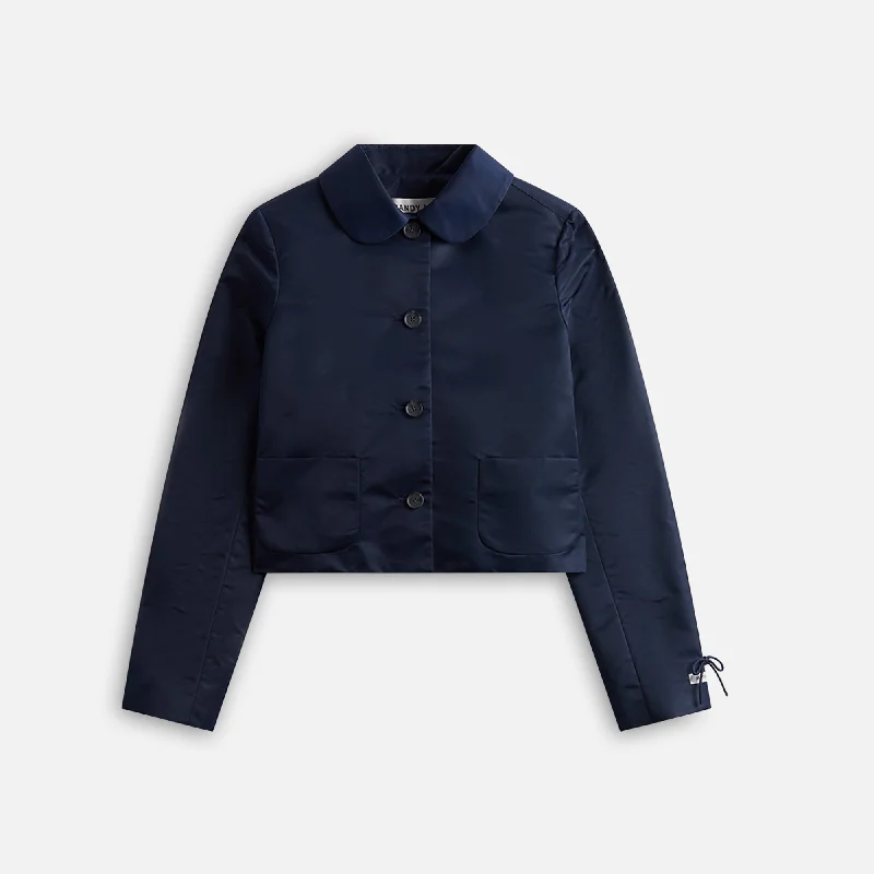 Sandy Liang Shelby Jacket - Navy V-Neck Jacket Boat Neck Jacket Square Neck Jacket