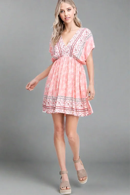 Sweet Tea Print Mini Dress - Coral Stylish Plaid Mini Dress