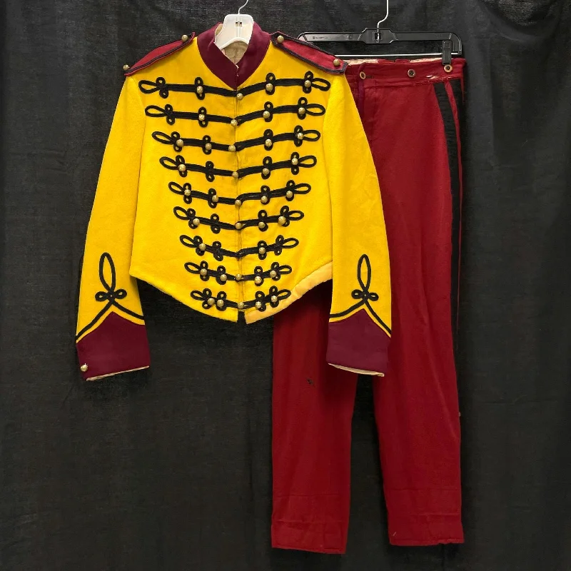 Vintage Yellow & Red Funky 2pc Marching Band Uniform Pants & Jacket 28.5" Waist A-Line Jacket Boat Neck Shawl Collar