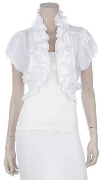 White Ruffled Bolero Jacket Short Sleeve Ruffled White Bolero Jacket Print Jacket Jacquard Jacket Patchwork Jacket