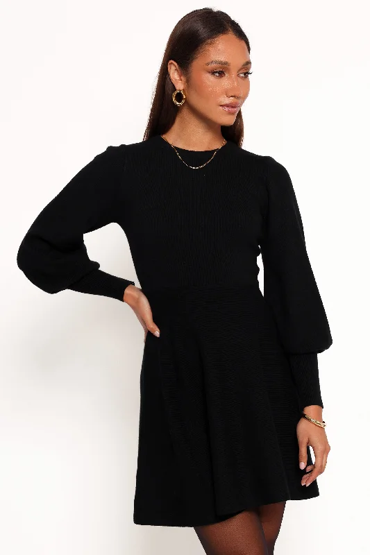 Gigi Long Sleeve Mini Dress - Black Cozy A-Line Mini Dress