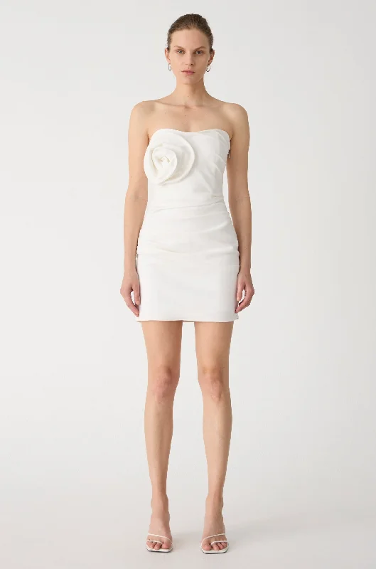 Misha Mercedes Mini Dress - Ivory Stylish Ribbed Mini Dress