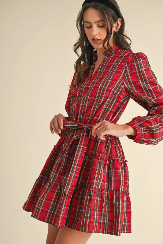 The ‘Plaid Tiered Ruffle Mini Dress’ Comfortable Bodycon Mini Dress