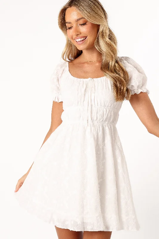 Prive Mini Dress - White Stylish Puff Sleeve Mini Dress