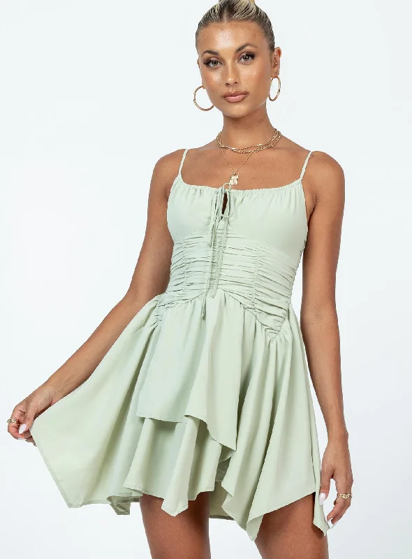 Barrett Mini Dress Green Trendy Mini Dress with Belt