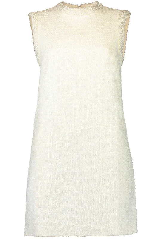 Boucle Pearl Trim Mini Dress Fashionable Mini Dress with Slits