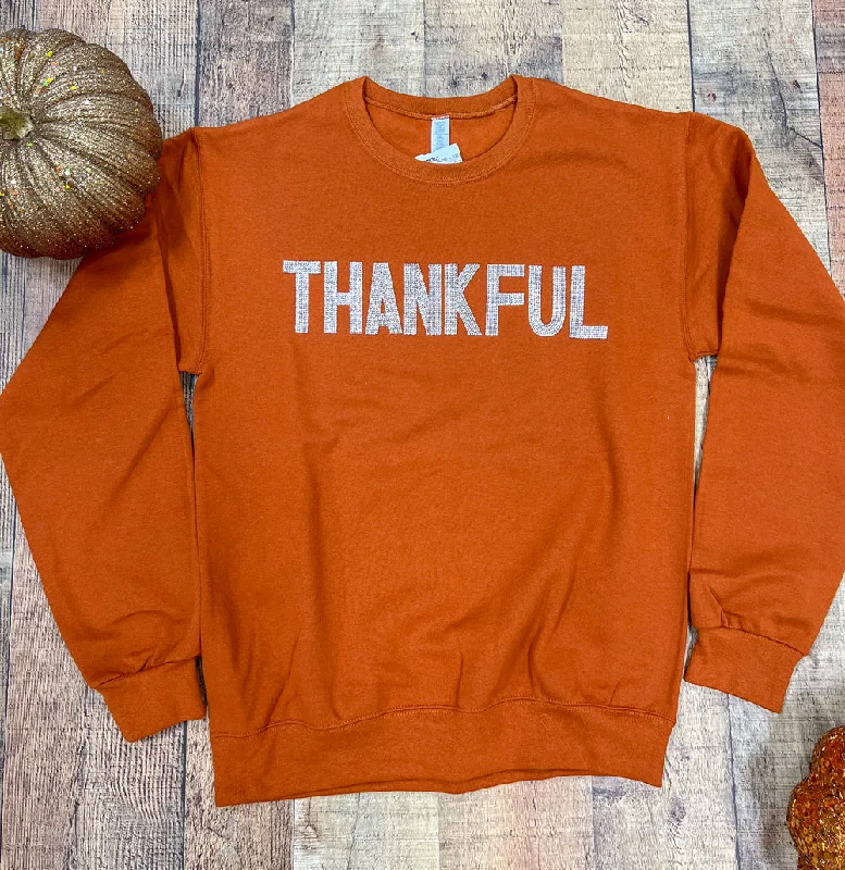 Distressed Vintage Thankful Bling Sweater Terry Terry Cloth Terry Knit