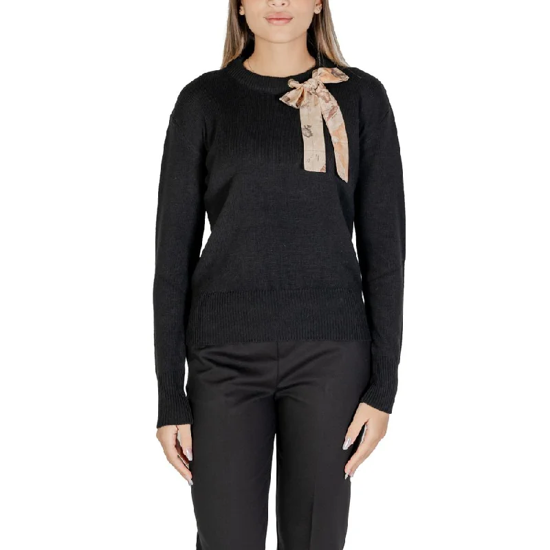 Alviero Martini Prima Classe Black Polyester Sweater Embroidered Appliqued Beaded