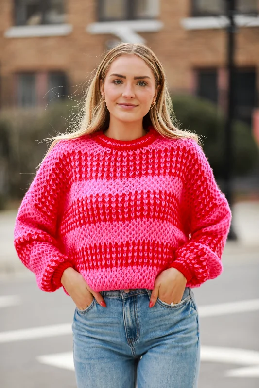 Always In Your Heart Pink Striped Oversized Sweater Boxy Sweater Fitted Sweater A-Line