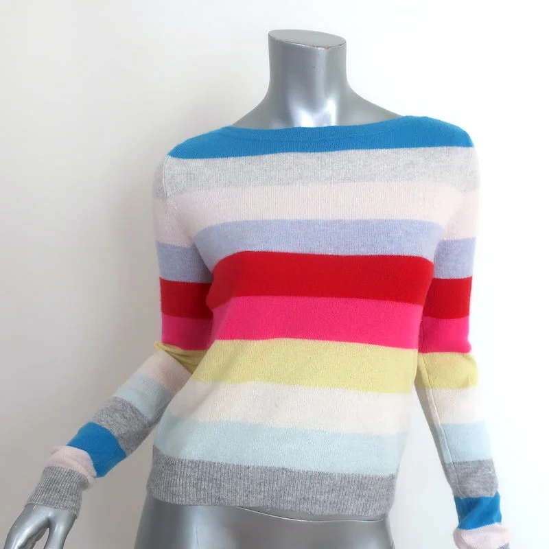 Autumn Cashmere Rainbow Stripe Sweater Size Extra Small Boatneck Pullover Silk Blend Satin Velvet