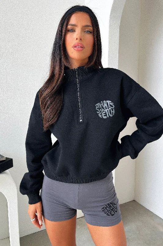 Beckham Half Zip Sweater - Black Oversized Loose Flowy