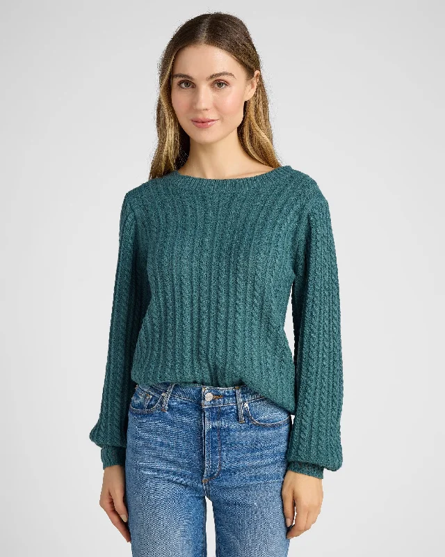 Cuffed Cable Knit Sweater Turtle Neck Boat Neck Asymmetrical Neck