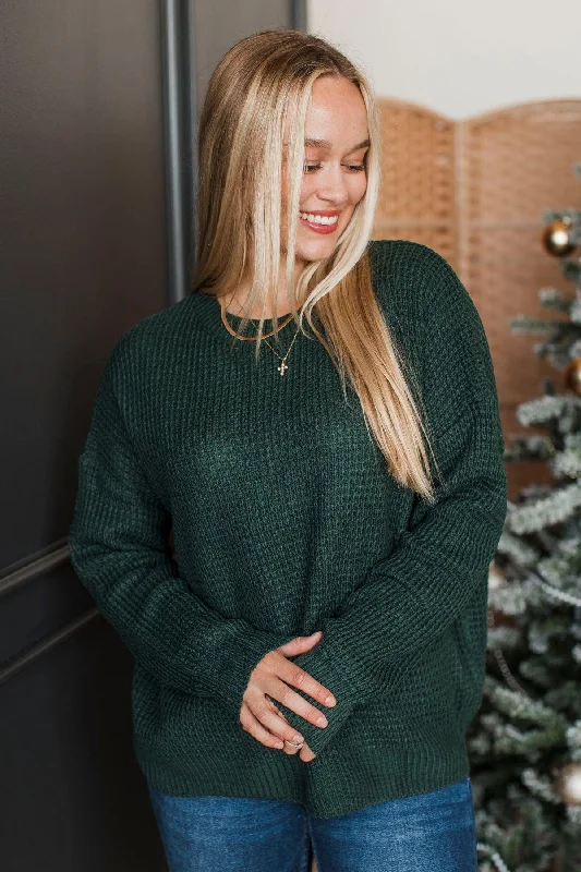 Captivating In Color Knit Sweater- Forest Green Striped Floral Plaid