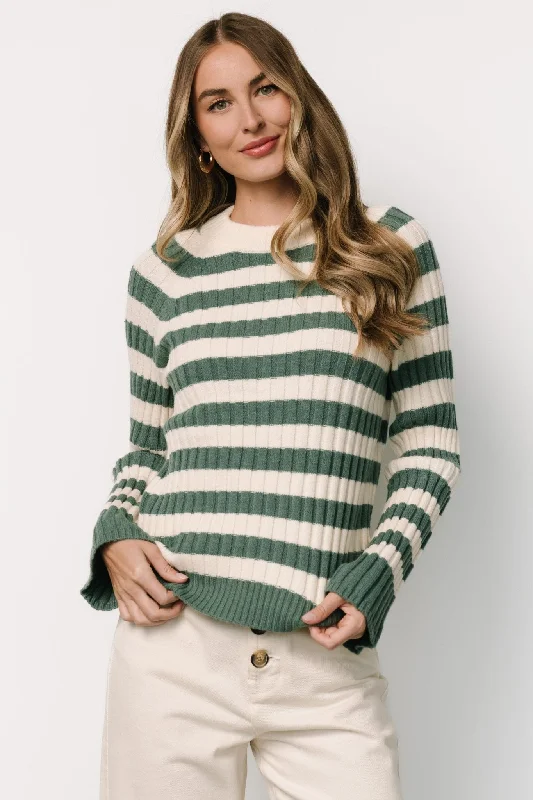 Carrie Striped Sweater | Teal + Ivory Slim Fit Regular Fit Oversized