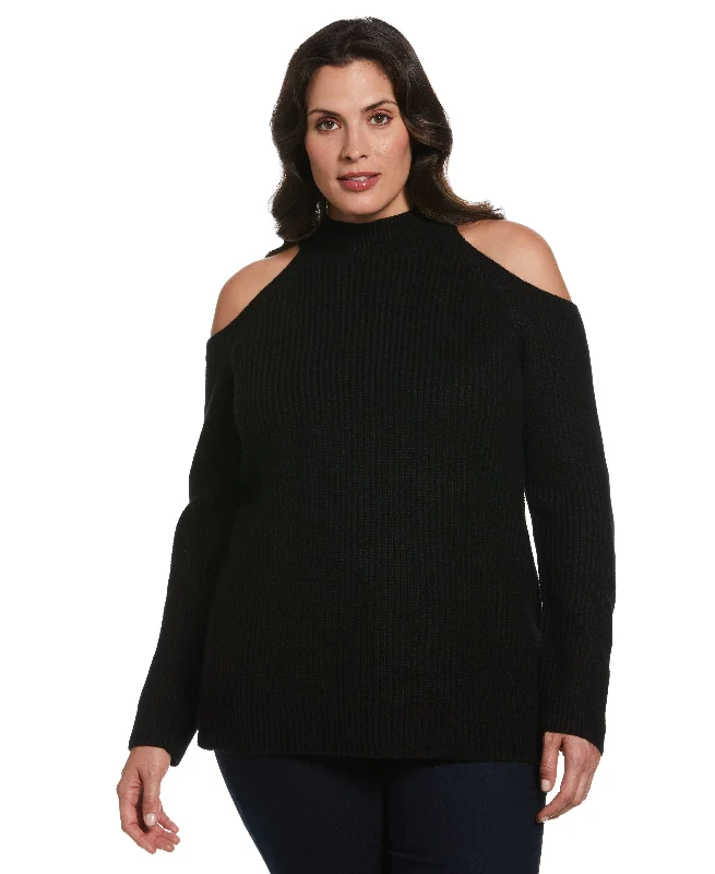 Plus Size Cold Shoulder Sweater Tunic Mesh Blend Leather Blend Suede Blend