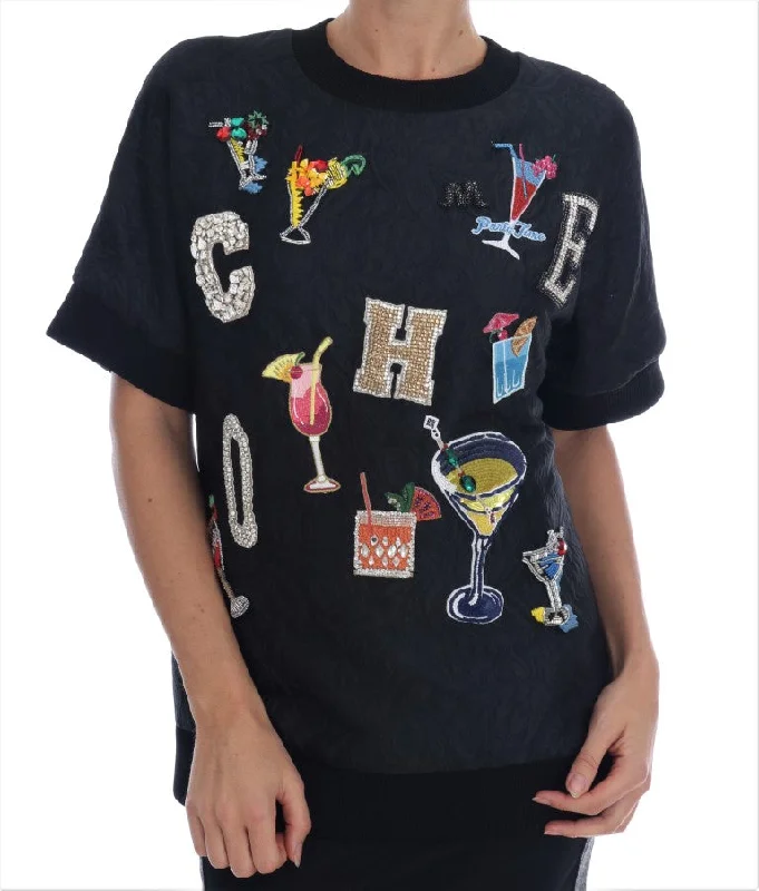 Dolce & Gabbana Enchanted Crystal Embellished Black Sweater Elegant Classic Vintage
