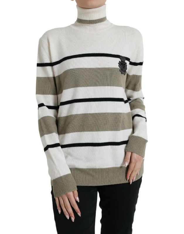 Dolce & Gabbana Italian Striped Wool Turtleneck Sweater Herringbone Houndstooth Plaid