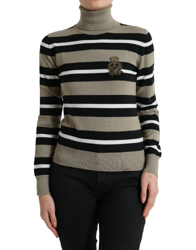 Dolce & Gabbana Multicolor Striped Wool Turtleneck Sweater Satin Blend Silk Blend Wool Blend