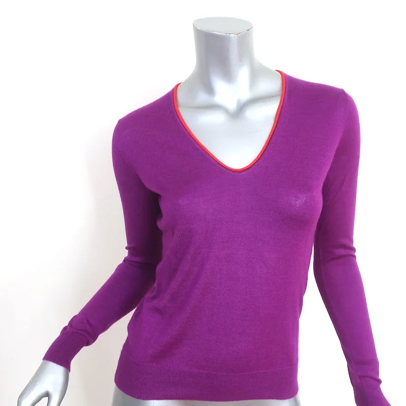 Etro V-Neck Sweater Purple Cashmere-Silk Size 38 Lace Blend Ribbed Blend Corduroy Blend