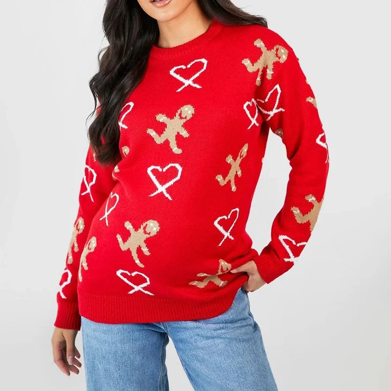 Gingerbread Christmas Sweater - Long Sleeve Casual Loose Fit Machine Wash Dry Clean Hand Wash