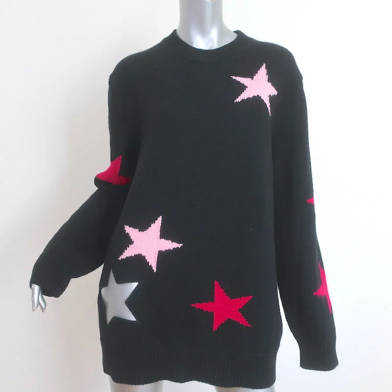 Givenchy Star Cutout Sweater Black & Pink Wool Size Medium Oversize Pullover Wool Fabric Cashmere Fabric Tweed Fabric