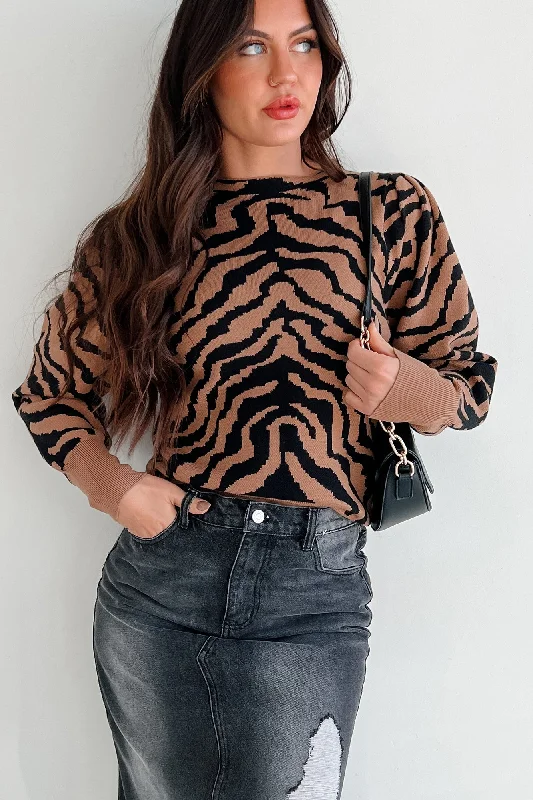 Gone To Far Animal Print Sweater (Camel/Black) Layered Multi-layer Single Layer