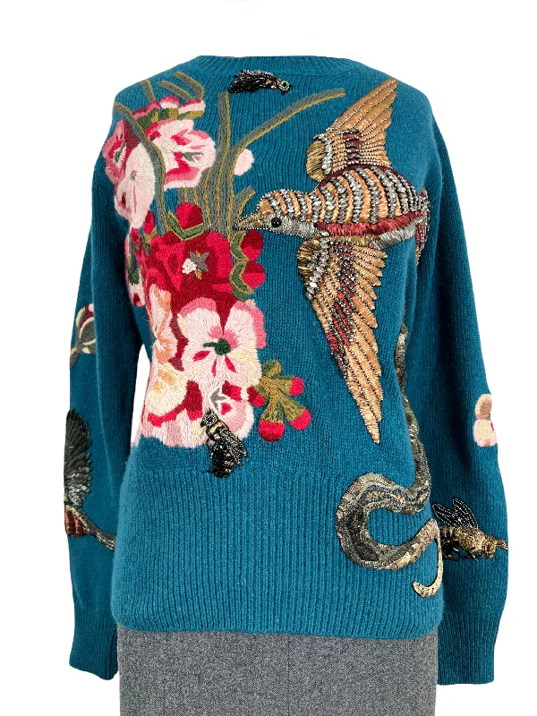 Gucci Embroidered Embellished Wool Sweater Size M Solid Print Embellished