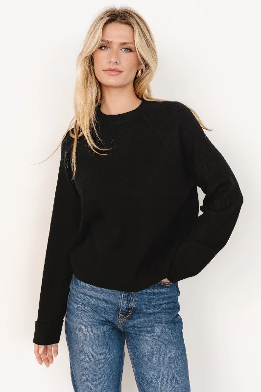 Helena Knit Sweater | Black Silk Blend Satin Velvet