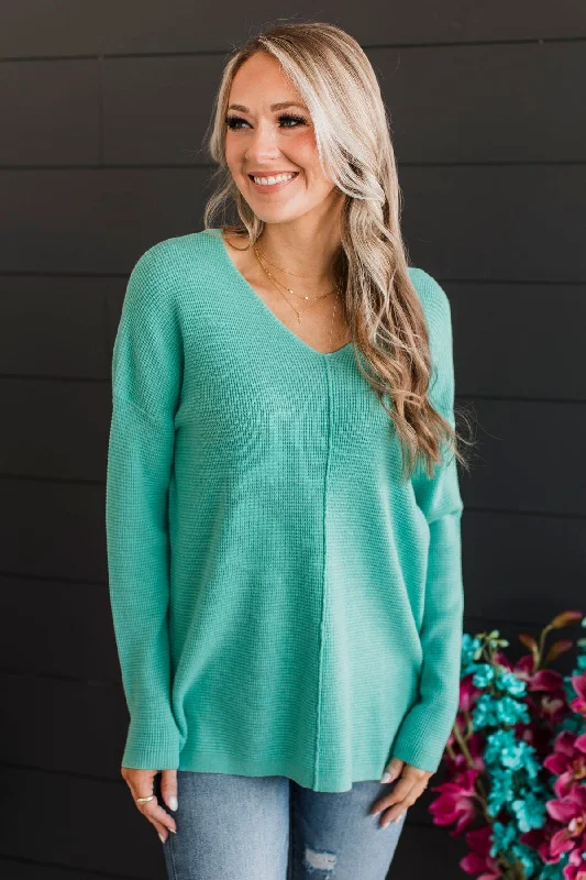 Here Together V-Neck Sweater- Mint Stylish Fashionable Trendy