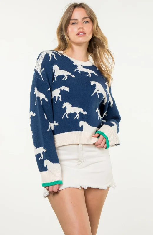 Horse Print Sweater Boxy Sweater Fitted Sweater A-Line