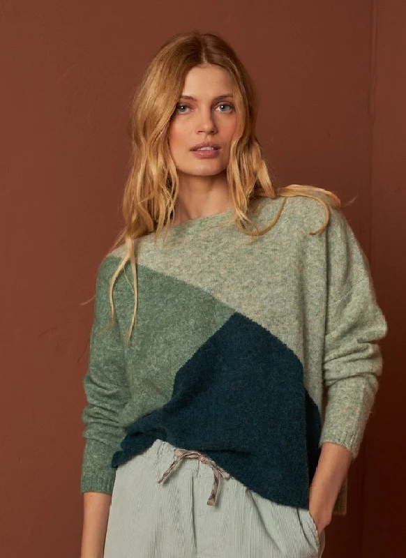 Indi & Cold Colour Block Intarsia Sweater Lace Blend Ribbed Blend Corduroy Blend