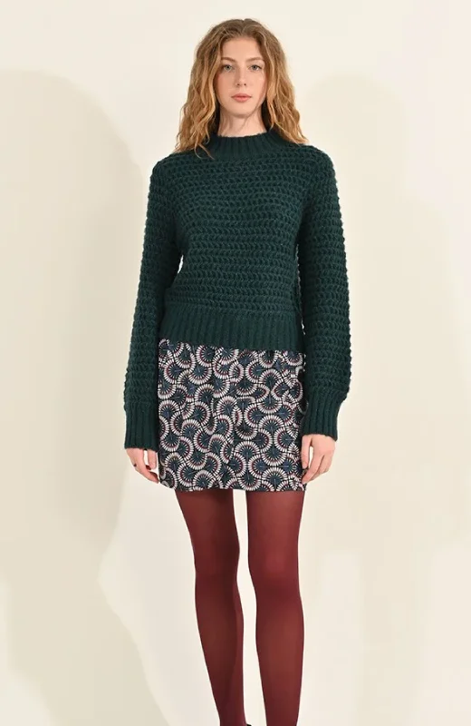 Molly Bracken - Mock Neck Sweater Houndstooth Herringbone Solid