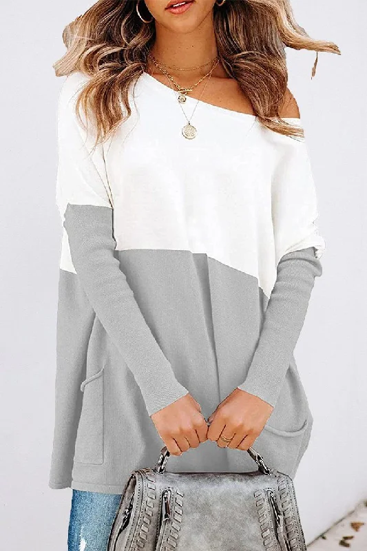 Cropped Color Block Pullover Knit Pullover Oversized Sweater Ribbed Striped Patterned