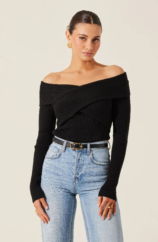 Off Shoulder Crossover Sweater Modern Contemporary Chic