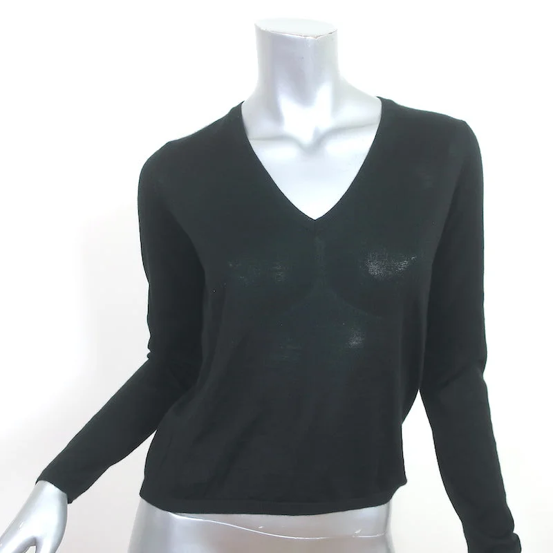 Nobili V-Neck Sweater Black Cashmere-Silk Size Large Handmade Hand-knitted Hand-woven