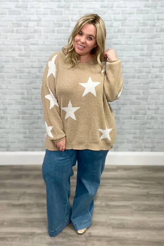 When the Stars Align Lux Star Print Sweater {Andrée by Unit} Cashmere Blend Cotton Blend Poly Blend