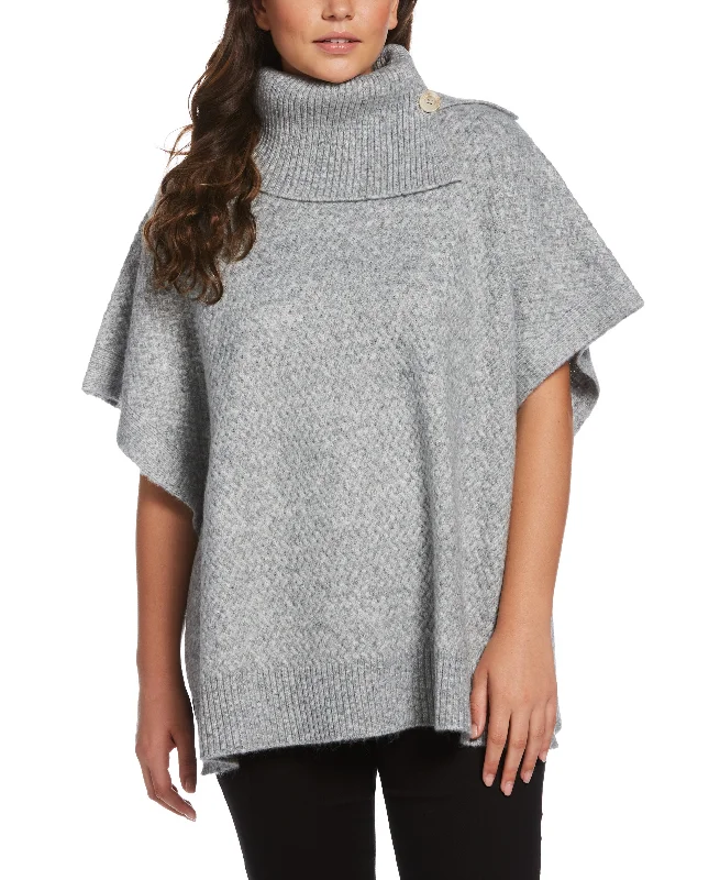 Petite Turtleneck Sweater Poncho Stretchy Elastic Breathable