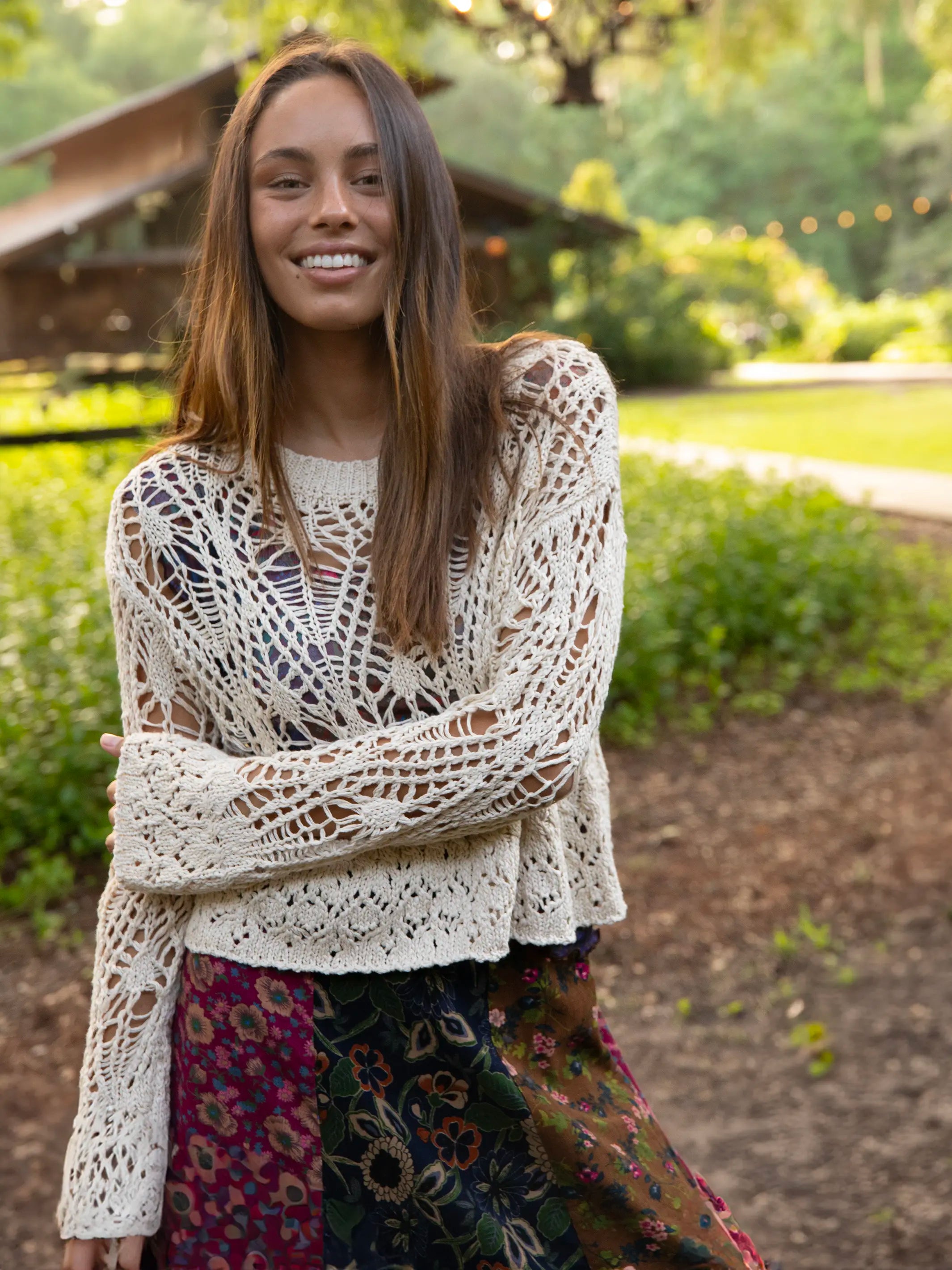 Pointelle Layering Sweater - Cream Turtle Neck Boat Neck Asymmetrical Neck