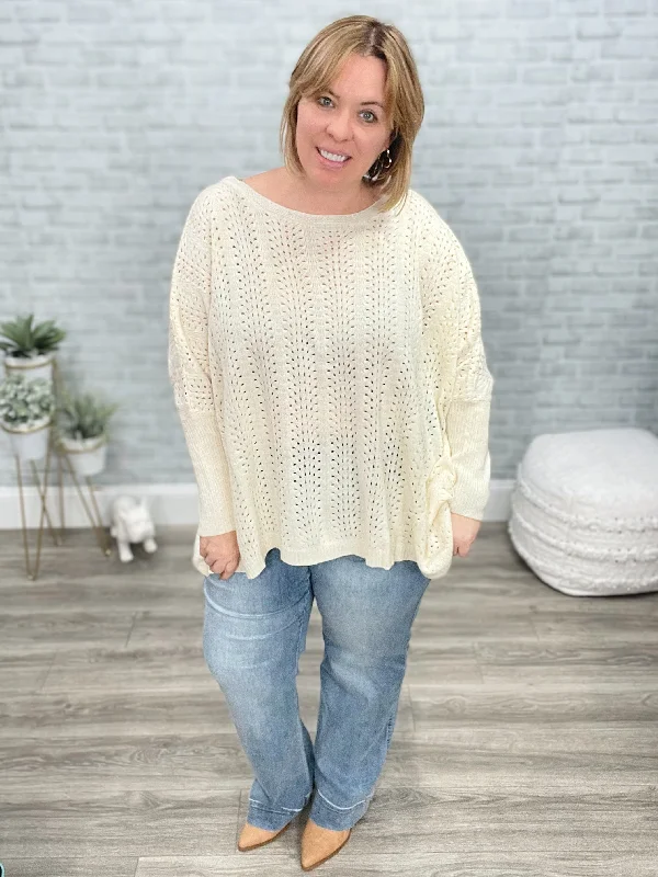Seeing Patterns Loose Fit Knit Sweater In Cream Glossy Satin Silk