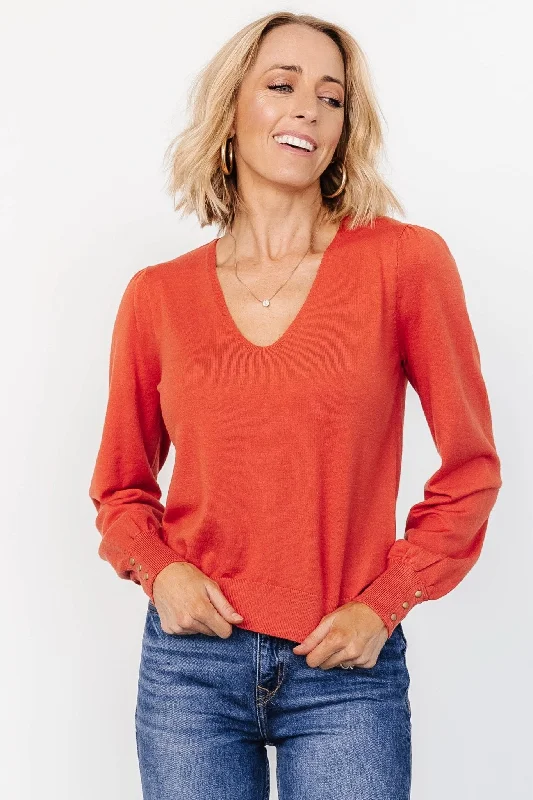 Sheila V Neck Sweater Top | Light Rust Casual Formal Business