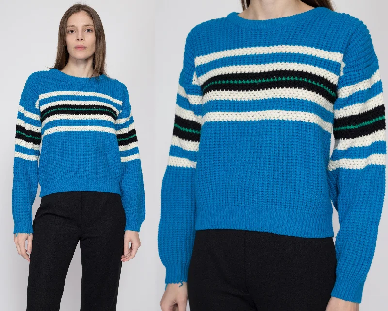 Small 90s Blue Striped Sweater Sequined Glittery Shiny