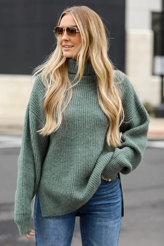 FINAL SALE - Stay Right There Sage Turtleneck Oversized Sweater Layered Multi-layer Single Layer