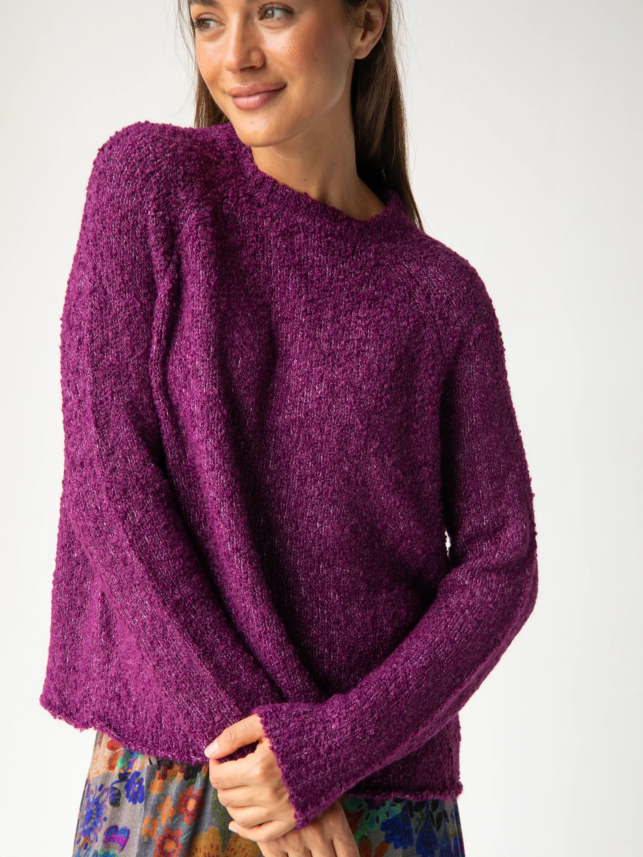 Sunday Sweater - Eggplant Turtle Neck Boat Neck Asymmetrical Neck